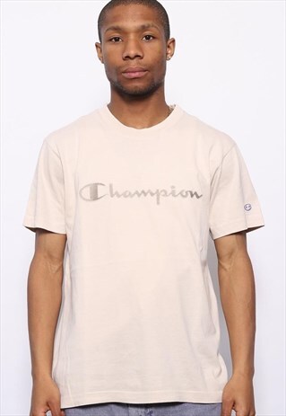 VINTAGE CHAMPION BIG LOGO SPELLOUT T-SHIRT BEIGE