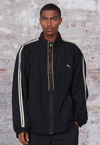 VINTAGE PUMA LOGO TRACK JACKET BLACK YELLOW