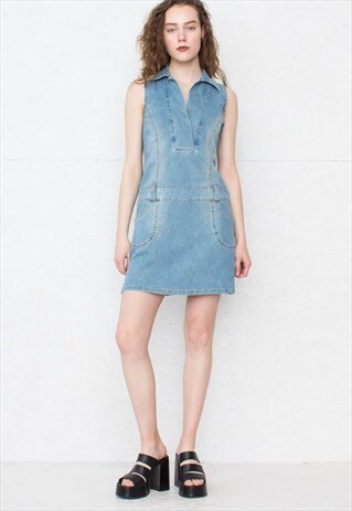 VINTAGE BLUE FORGET ME NOT DENIM MINI DRESS