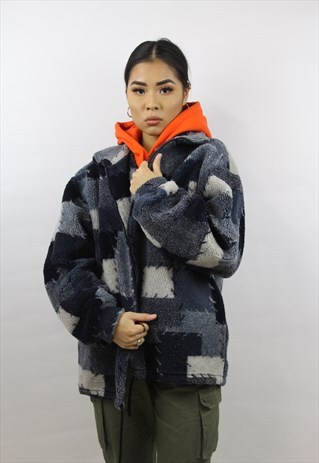 VINTAGE 90'S COSY BLOCK PATTERNED FLEECE