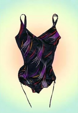 Vintage 80's 90's Black Abstract Print One-piece Swimsuit