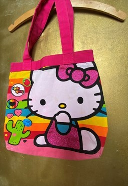 Vintage Y2K Hello Kitty Rainbow Tote Bag Striped Retro