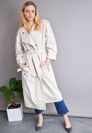 90'S RETRO SCANDI MINIMAL DENIM OFF-WHITE TRENCH COAT MAC
