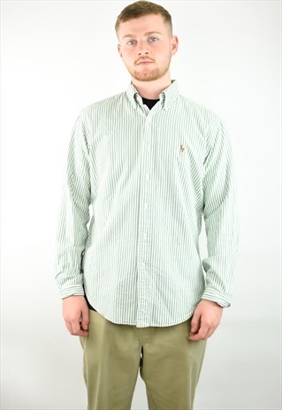 VINTAGE RALPH LAUREN MINT GREEN AND WHITE STRIPED SHIRT