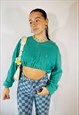 VINTAGE 90S EMBROIDERED SIZE L CROPPED SWEATSHIRT IN GREEN