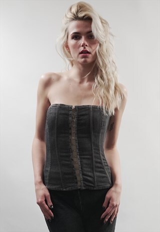 VINTAGE RARE 90'S DOLCE & GABBANA DARK GREY DENIM CORSET