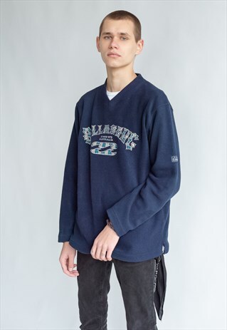 VINTAGE 90S RELAXED FIT V-NECK FLEECE JUMPER WITH LOGO