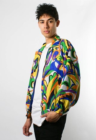 VINTAGE SILK BOMBER JACKET, RAINBOW PRINT