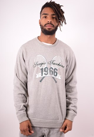 SERGIO TACCHINI MENS VINTAGE SWEATSHIRT JUMPER XL GREY 90S