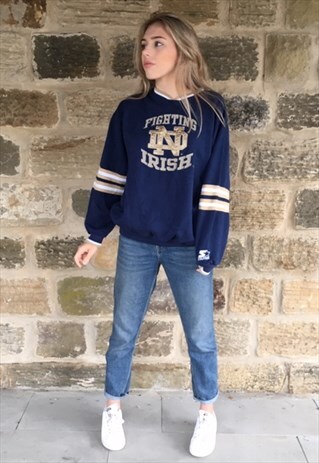 VINTAGE STARTER FIGHTING IRISH BASKETBALL SWEATSHIRT LARGE
