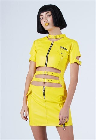 FASTER PUSSYCAT FAUX LEATHER DRESS IN YELLOW