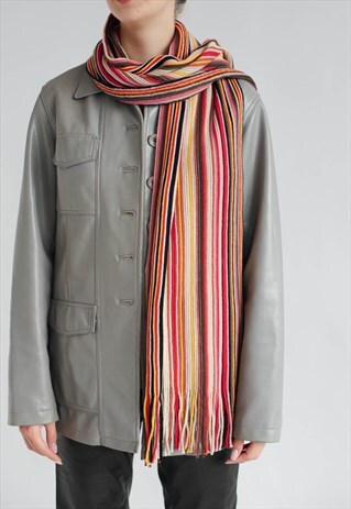 VINTAGE LONG COLOURFUL KNITTED SCARF WITH TASSELS