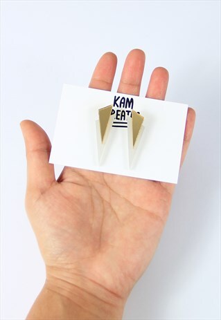 ACRYLIC TRIANGLE SHARD STUDS IN WHITE AND GOLD MIRROR