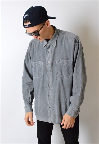VINTAGE 90S GREY CORDUROY LONG SLEEVE SHIRT
