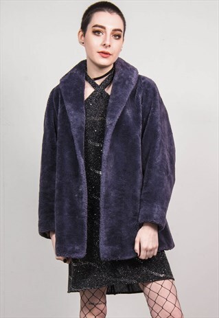 VINTAGE 90'S PURPLE FAUX FUR TEDDY STYLE COAT JACKET