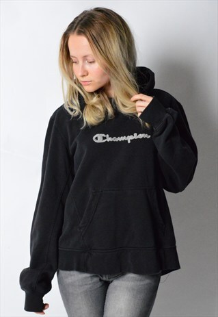 VINTAGE 90S FADED BLACK CHAMPION HOODIE