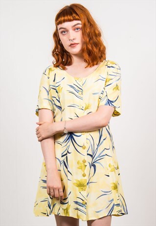 VINTAGE 90'S YELLOW FLORAL PRINT DRESS