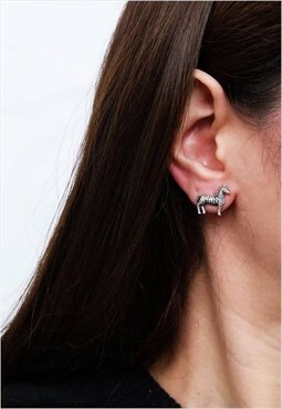 Zebra Stud Earrings Women Sterling Silver Earrings