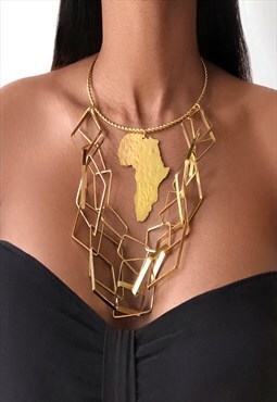 AFRICA Large Gold Map Statement Necklace Chain