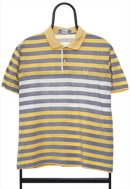 Vintage Sergio Tacchini Yellow Striped Polo Shirt Mens
