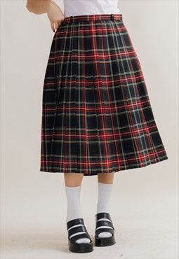 Vintage 90s Preppy Midi Pleated Plaid Skirt XL