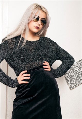 SILVER KNIT JUMPER - 90S VINTAGE SWEATER