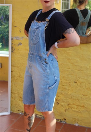 VINTAGE 90'S BLUE DENIM SKATER SHORT DUNGAREES SIZE 8 10 12