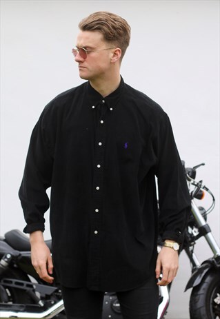 RALPH LAUREN BLAKE USA JET BLACK NEEDLE CORDUROY SHIRT