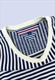 NAVY BLUE WHITE STRIPED COTTON KNIT CROPPED JUMPER