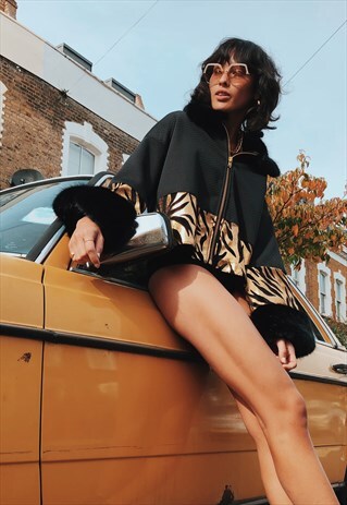 BLACK QUILT & GOLD METALLIC REPTILE JACKET WITH FAUX FUR