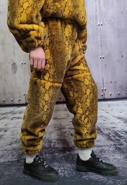 Python fleece joggers detachable handmade snake pants yellow