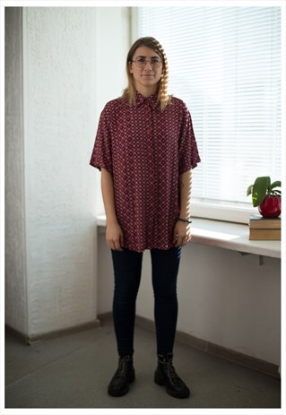 VINTAGE 80'S BURGUNDY RED SHORT SLEEVED SHIRT
