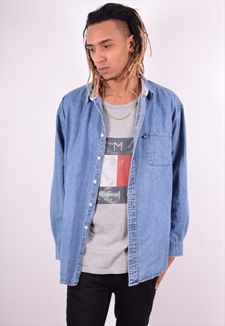 TOMMY HILFIGER MENS VINTAGE DENIM SHIRT XL BLUE 90'S