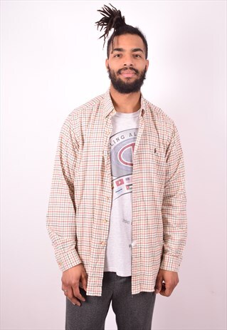 RALPH LAUREN MENS VINTAGE SHIRT LARGE BEIGE CHECK 90S