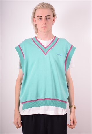 ELLESSE MENS VINTAGE VEST TANK TOP LARGE GREEN 90S