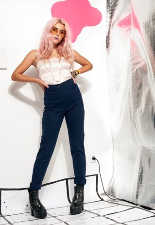 SKINNY JEANS 80S VINTAGE HIGH-WAISTED TROUSERS IN BLUE