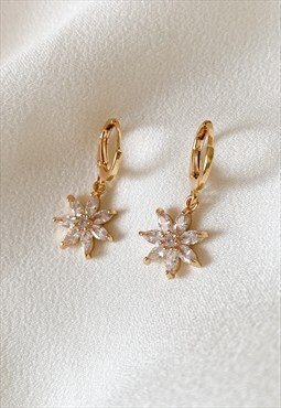 Gold plated flower huggie hoop earrings 