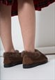 FURRY BROWN SUEDE FLAT SHOES
