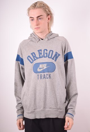 NIKE MENS VINTAGE HOODIE JUMPER LARGE GREY 90S