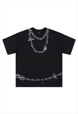 Chain print t-shirt rocker top grunge punk tee in black