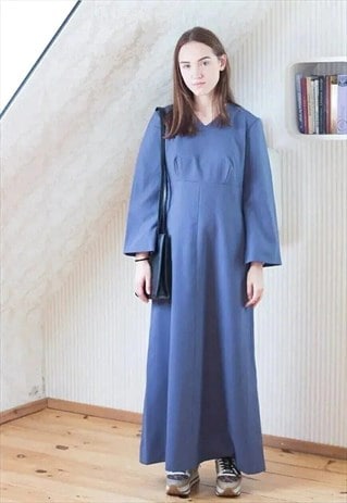 Grey blue long maxi vintage dress