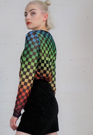 RAINBOW CHECKERBOARD MESH TOP