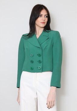 70's Vintage Ladies Jacket Green Wool Crop Blazer 