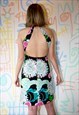 DRESS VINTAGE 70S HALTER NECK MIDI RETRO FLORAL PRINT SIZE L