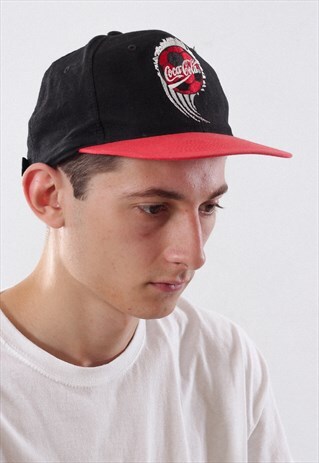 VINTAGE COCA COLA HAT 90S BLACK RED BASSEBALL