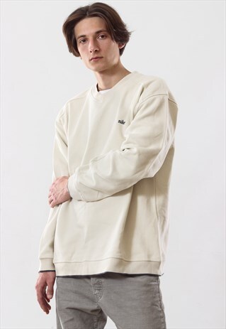 90'S VINTAGE MENS NIKE SWEATSHIRT CREW NECK BEIGE LOGO