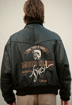 90s Vintage big logo Diesel leather jacket