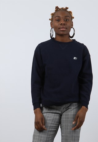 VINTAGE STARTER XS NAVY EMBROIDERED LOGO SWEATSHIRT
