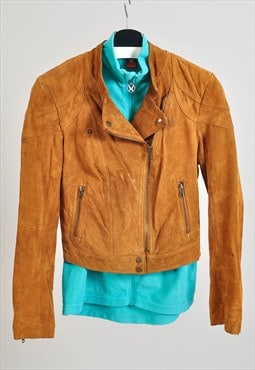 Vintage 00s suede leather biker jacket in brown