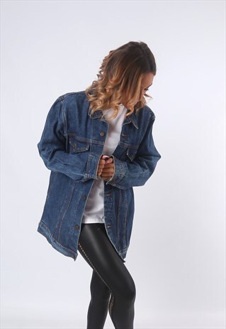 DENIM JACKET LONG LONGLINE OVERSIZED FITTED UK 16 (EAL)